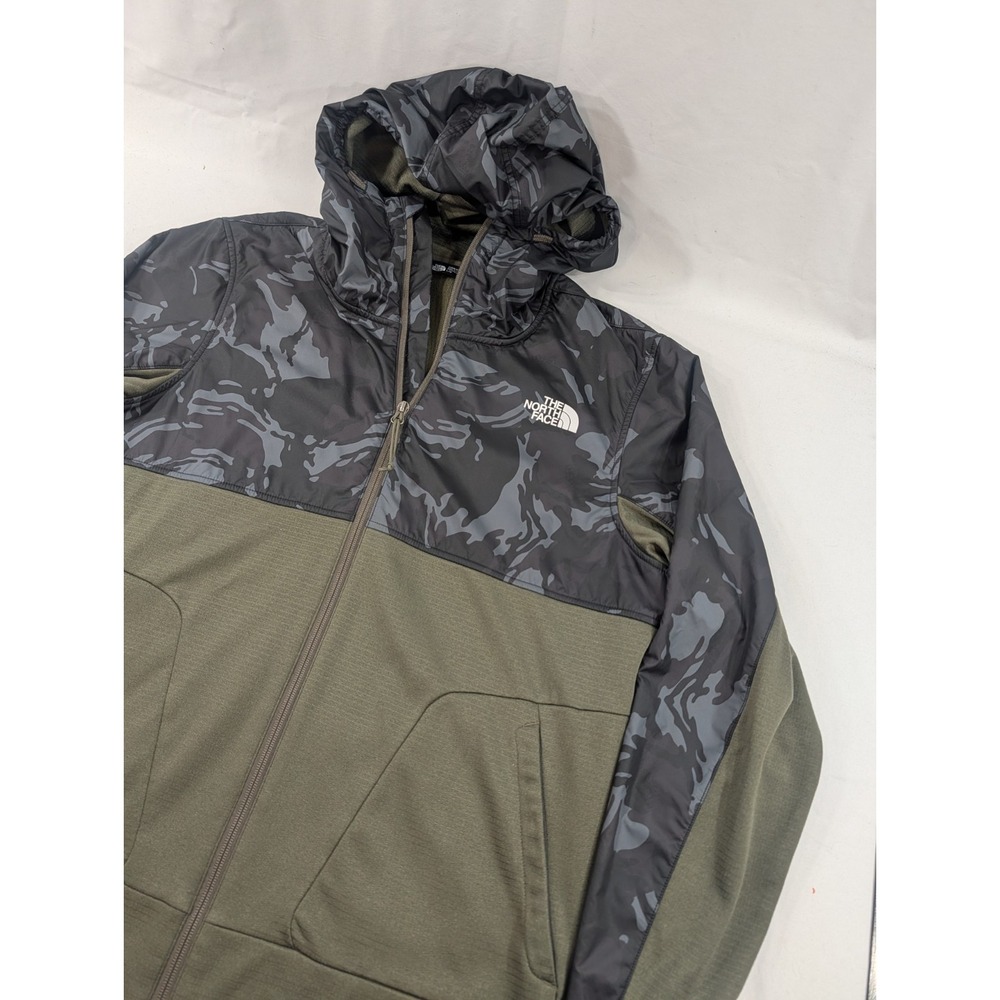 The North Face Train N Logo Overlay Jacket Men's Large Hooded Coat Green Camo